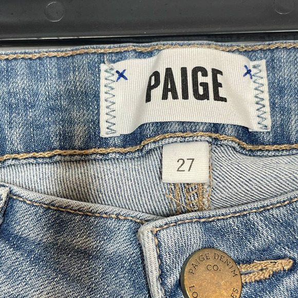 Paige Kylie Crop Cuffed Light Wash Jeans Women’s Size 27 Distressed - Picture 8 of 9